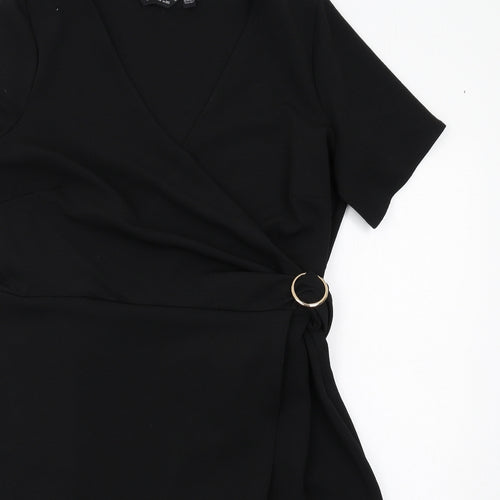 Dorothy Perkins Womens Black Polyester Wrap Dress Size 20 V-Neck Pullover