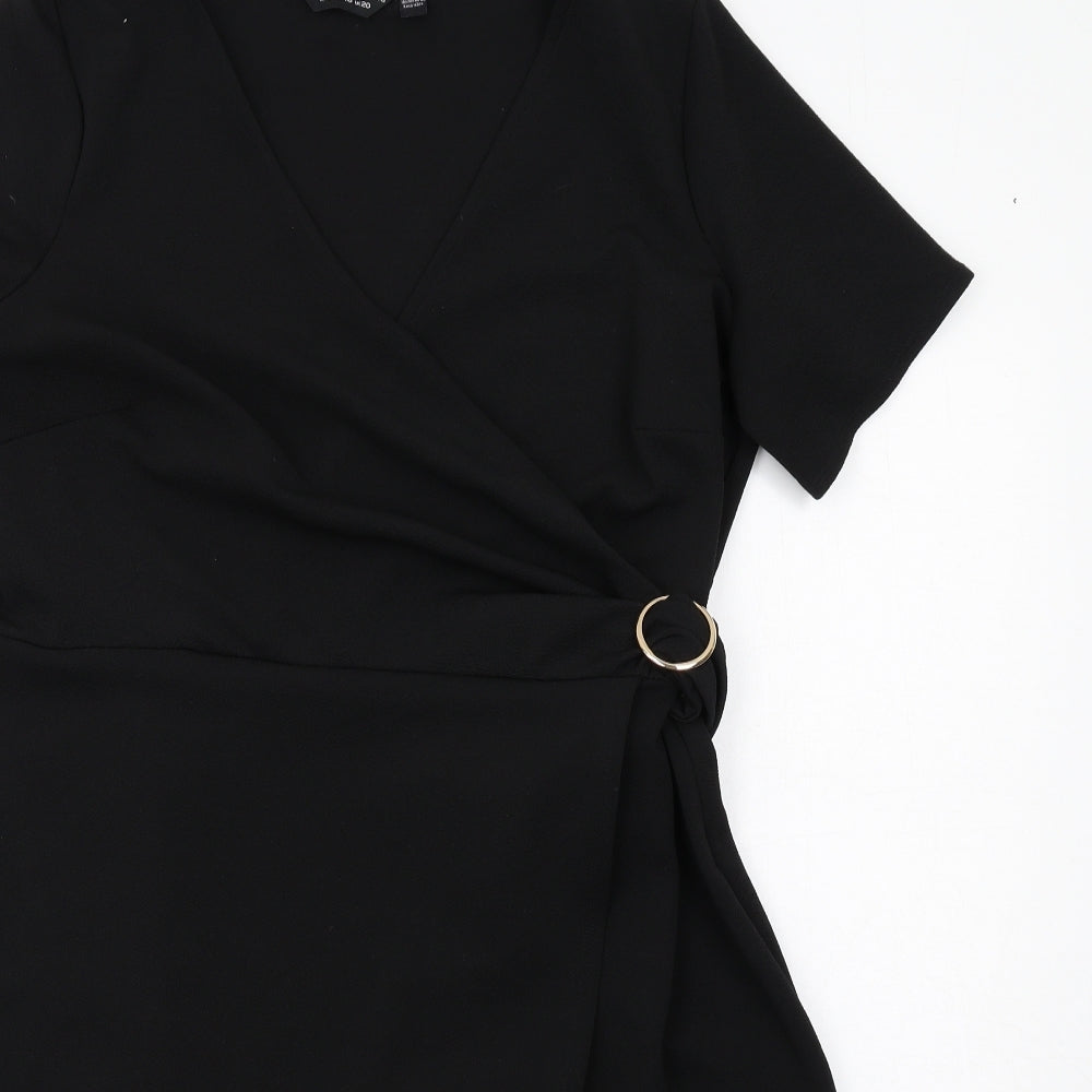Dorothy Perkins Womens Black Polyester Wrap Dress Size 20 V-Neck Pullover