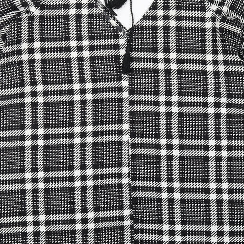 River Island Womens Black Plaid Polyester Trapeze & Swing Size 16 V-Neck Pullover - Cold Shoulder Detail