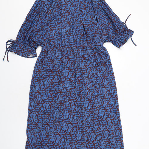 NEXT Womens Blue Geometric Polyester Shirt Dress Size 16 Collared Pullover - Tie Sleeve Detail