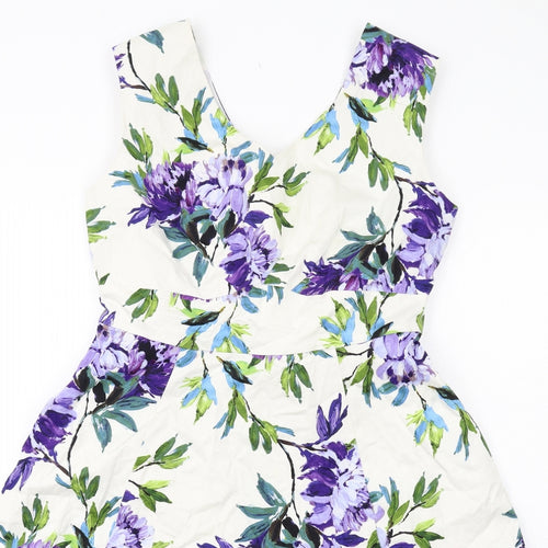 M&Co Womens Multicoloured Floral Cotton Fit & Flare Size 18 V-Neck Zip