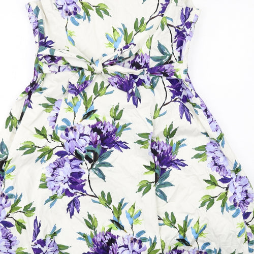 M&Co Womens Multicoloured Floral Cotton Fit & Flare Size 18 V-Neck Zip
