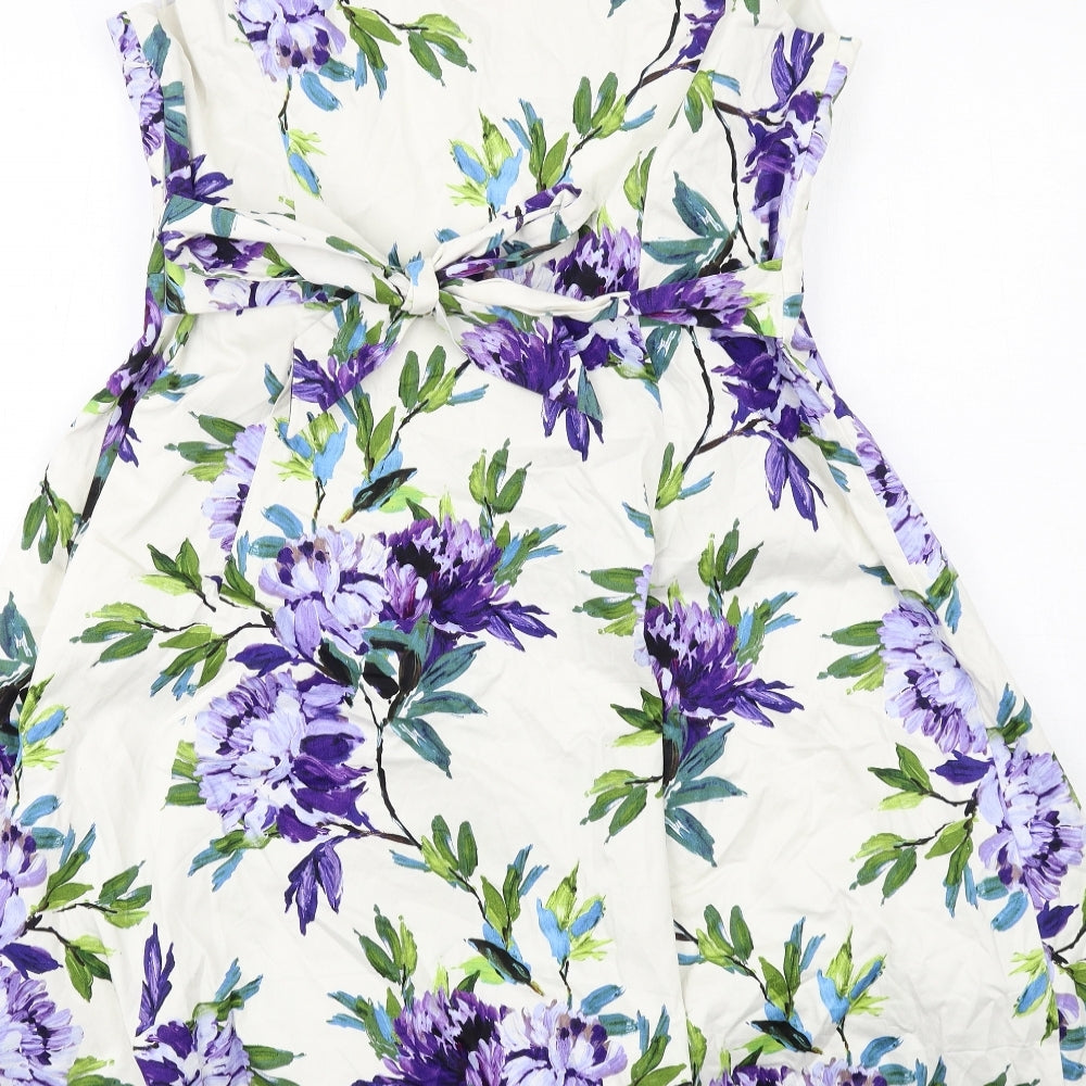M&Co Womens Multicoloured Floral Cotton Fit & Flare Size 18 V-Neck Zip