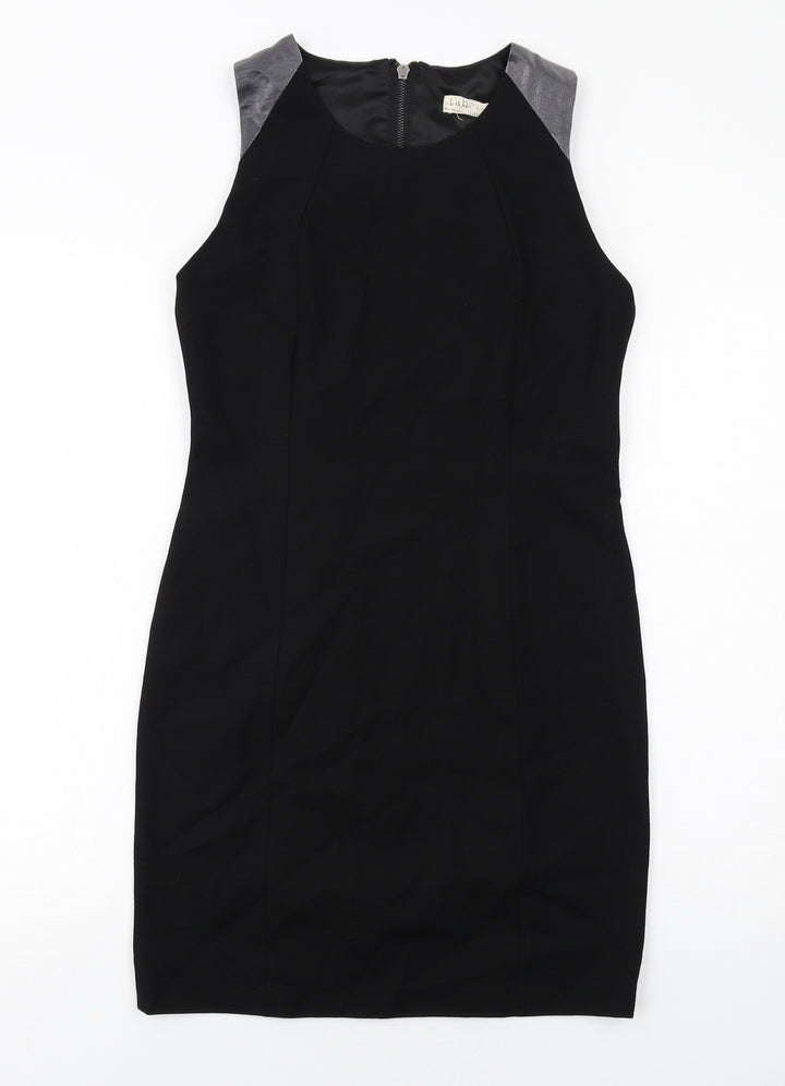 Label Lab Womens Black Viscose Shift Size 12 Boat Neck Zip
