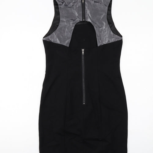 Label Lab Womens Black Viscose Shift Size 12 Boat Neck Zip