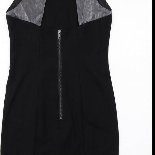 Label Lab Womens Black Viscose Shift Size 12 Boat Neck Zip