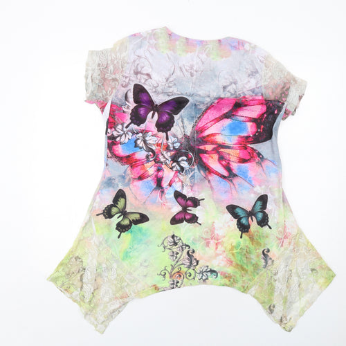 Autonomy Womens Multicoloured Geometric Polyester Basic Blouse Size L V-Neck - Butterfly Print