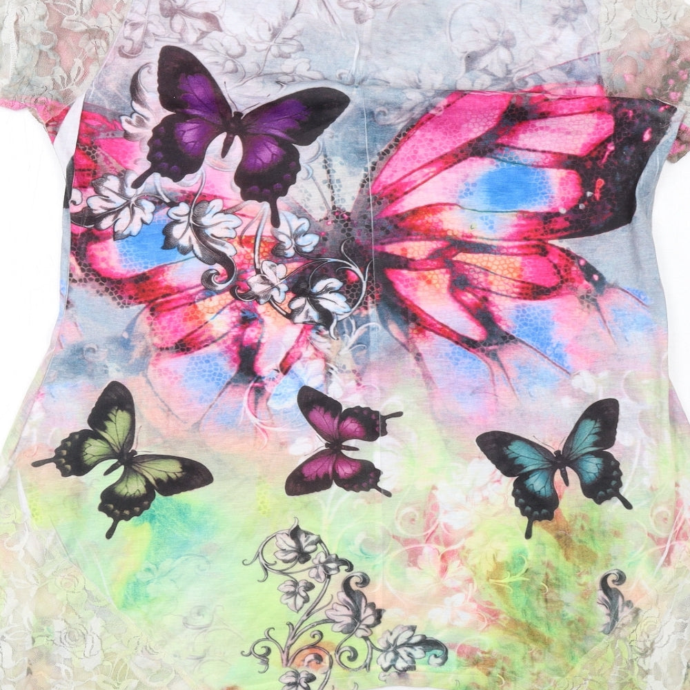 Autonomy Womens Multicoloured Geometric Polyester Basic Blouse Size L V-Neck - Butterfly Print