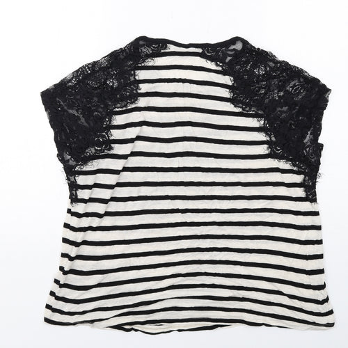 River Island Womens Black Striped Viscose Basic Blouse Size 16 Round Neck - Lace Details
