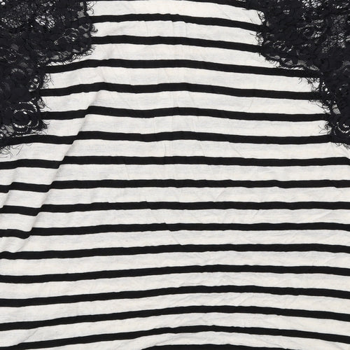 River Island Womens Black Striped Viscose Basic Blouse Size 16 Round Neck - Lace Details