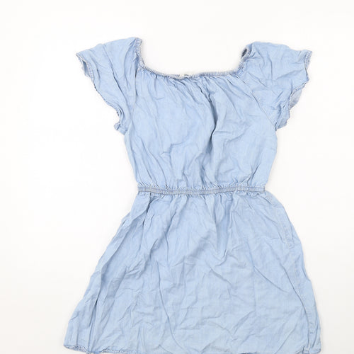 H&M Girls Blue Lyocell Fit & Flare Size 12-13 Years Scoop Neck Pullover