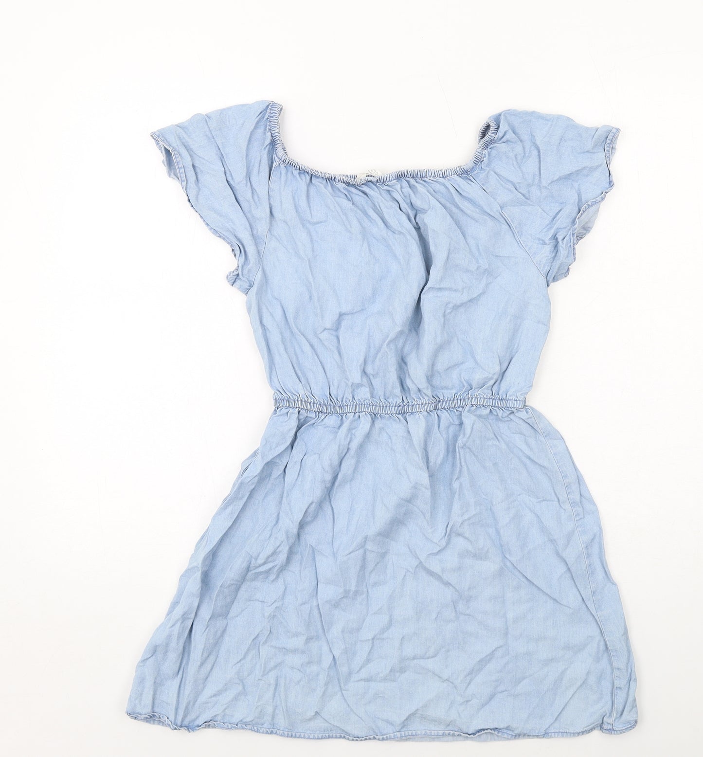 H&M Girls Blue Lyocell Fit & Flare Size 12-13 Years Scoop Neck Pullover
