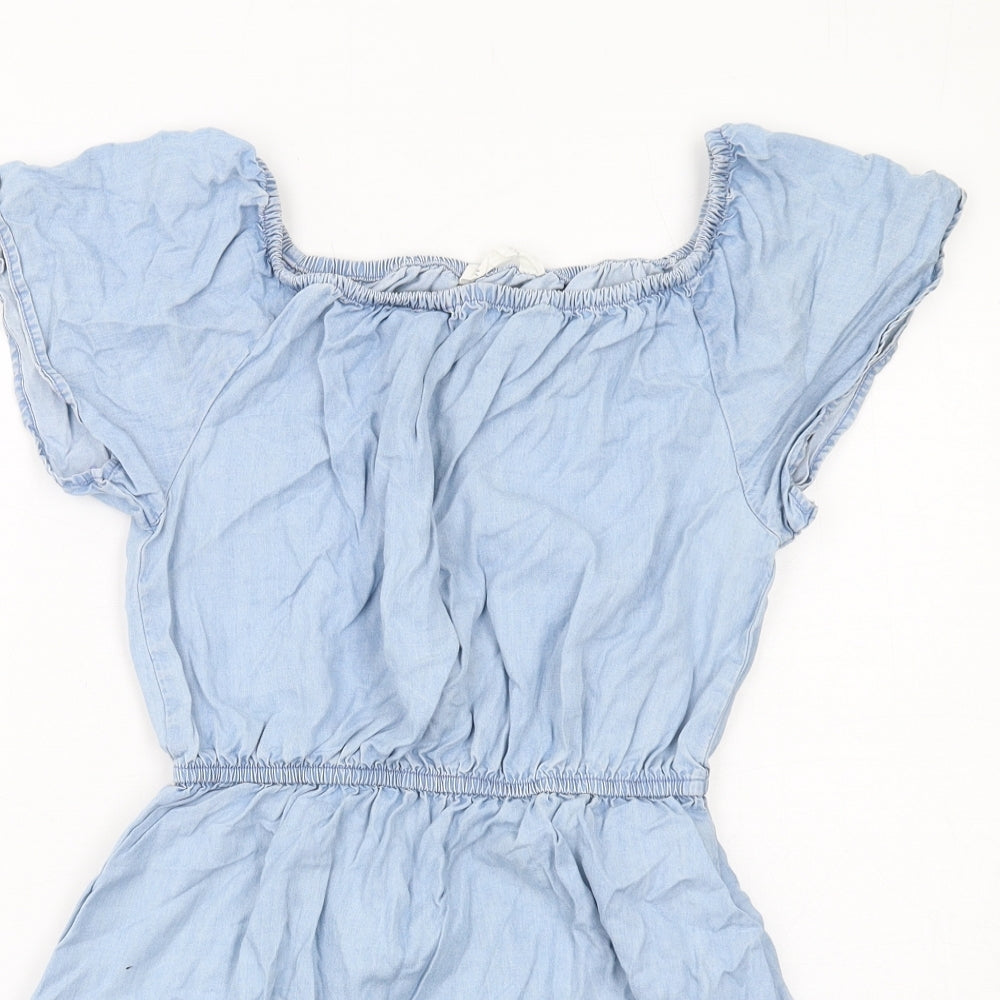 H&M Girls Blue Lyocell Fit & Flare Size 12-13 Years Scoop Neck Pullover