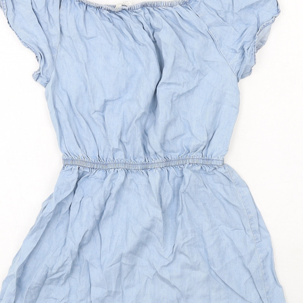 H&M Girls Blue Lyocell Fit & Flare Size 12-13 Years Scoop Neck Pullover