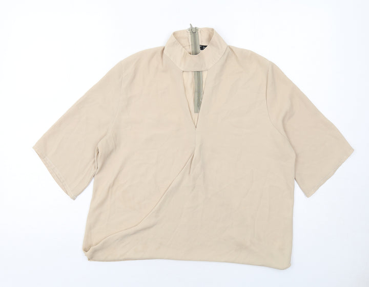 Boohoo Womens Beige Polyester Basic Blouse Size 8 Halter
