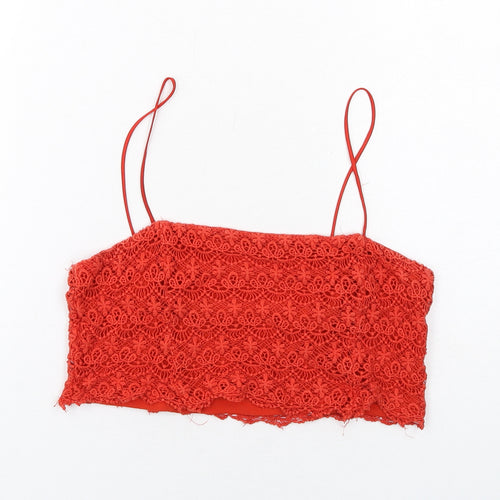 Zara Womens Red Cotton Cropped Tank Size S Square Neck