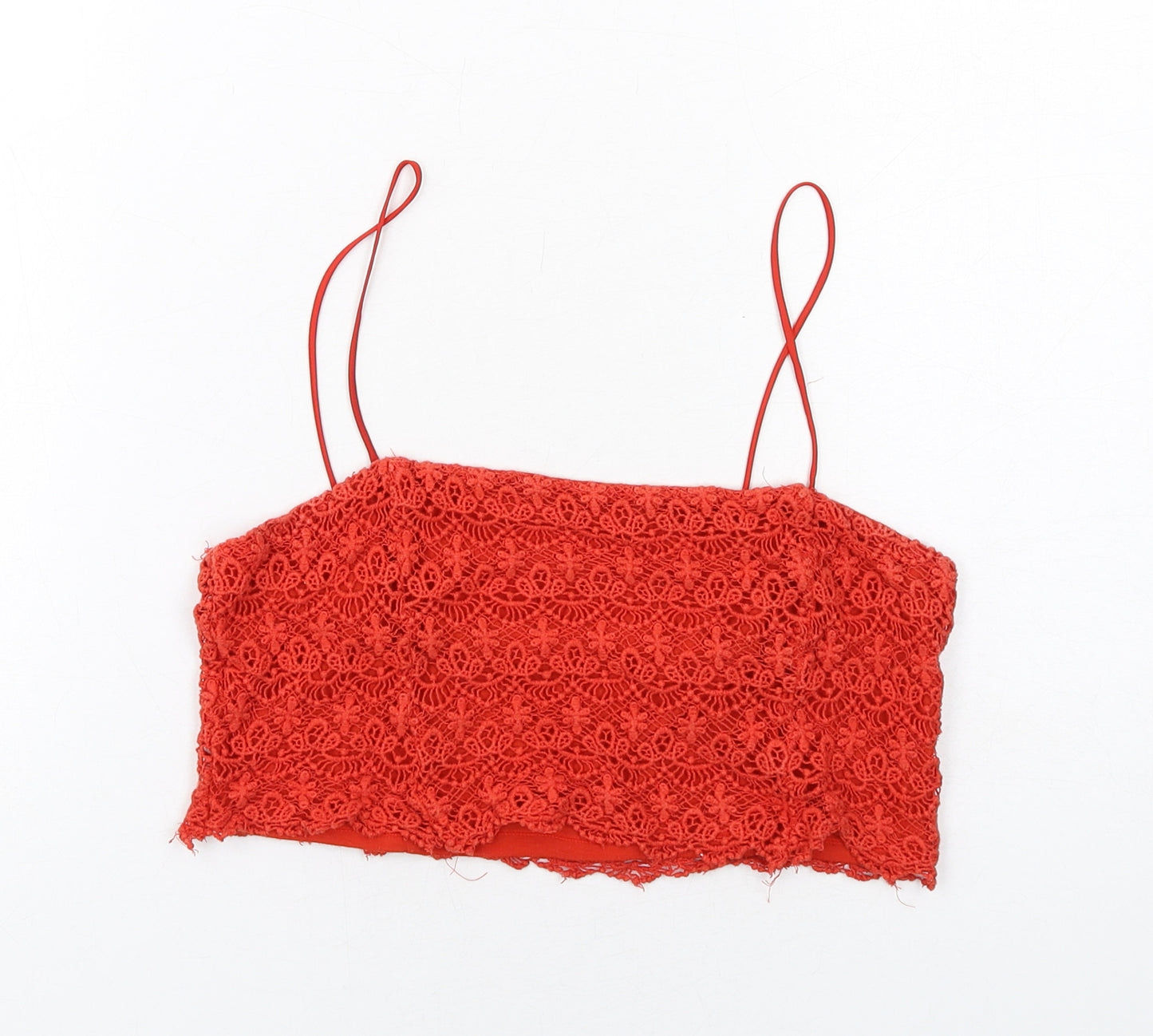 Zara Womens Red Cotton Cropped Tank Size S Square Neck