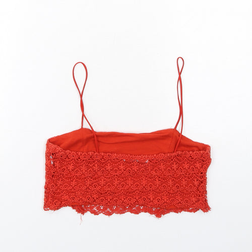 Zara Womens Red Cotton Cropped Tank Size S Square Neck