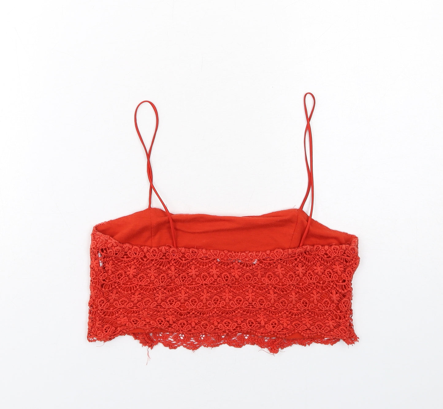 Zara Womens Red Cotton Cropped Tank Size S Square Neck