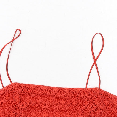 Zara Womens Red Cotton Cropped Tank Size S Square Neck