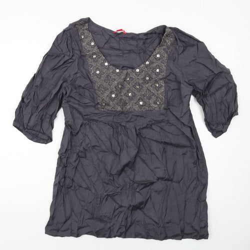 Monsoon Womens Grey Cotton Basic Blouse Size 18 Round Neck