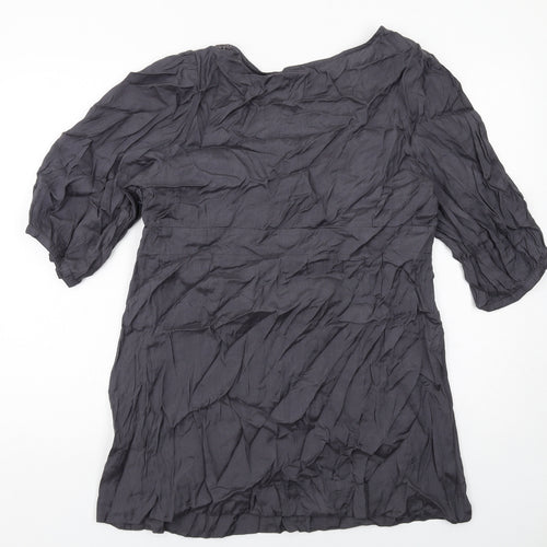 Monsoon Womens Grey Cotton Basic Blouse Size 18 Round Neck