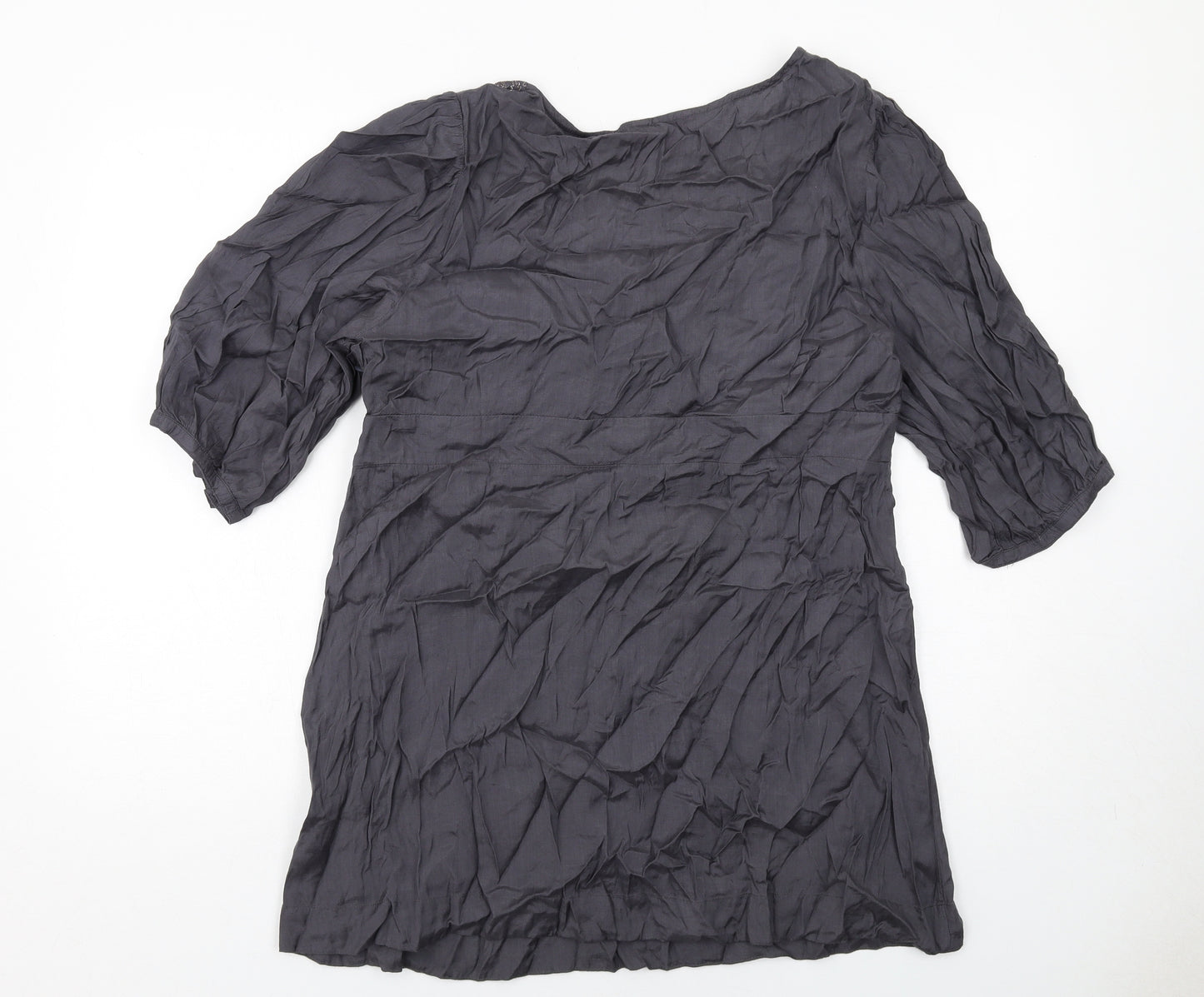 Monsoon Womens Grey Cotton Basic Blouse Size 18 Round Neck