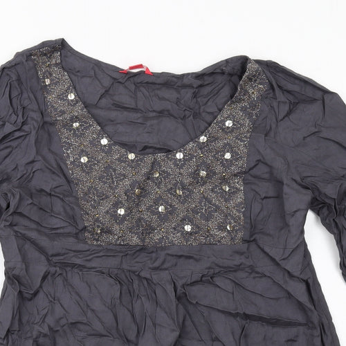 Monsoon Womens Grey Cotton Basic Blouse Size 18 Round Neck