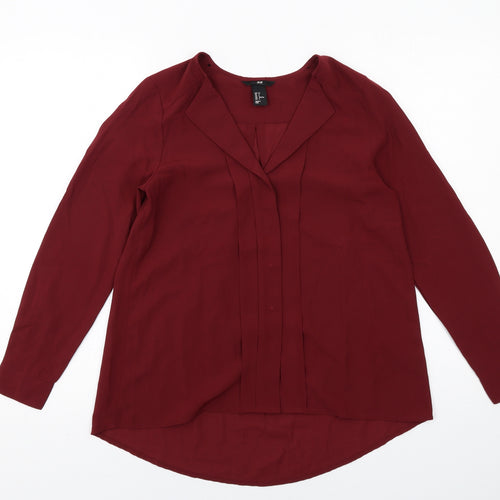 H&M Womens Red Polyester Basic Blouse Size 4 V-Neck
