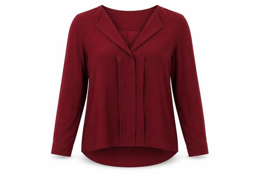 Front view of H&M women’s red polyester basic blouse, size UK 4, v-neck