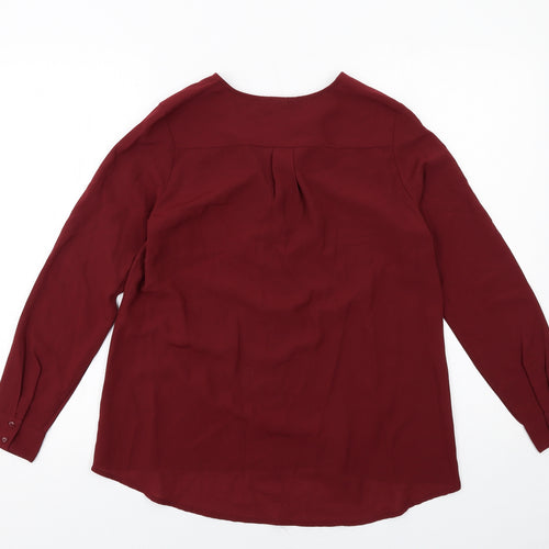 H&M Womens Red Polyester Basic Blouse Size 4 V-Neck