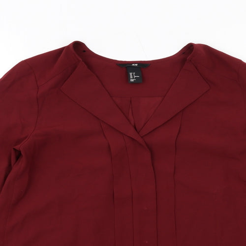 H&M Womens Red Polyester Basic Blouse Size 4 V-Neck