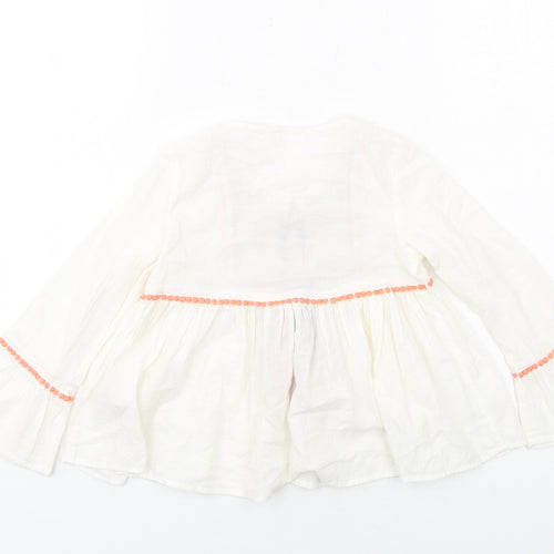 NEXT Girls Ivory Geometric Cotton Basic Blouse Size 5 Years Round Neck Button