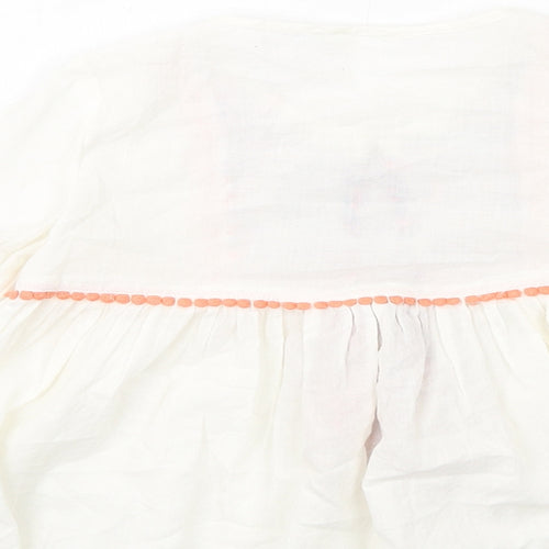 NEXT Girls Ivory Geometric Cotton Basic Blouse Size 5 Years Round Neck Button