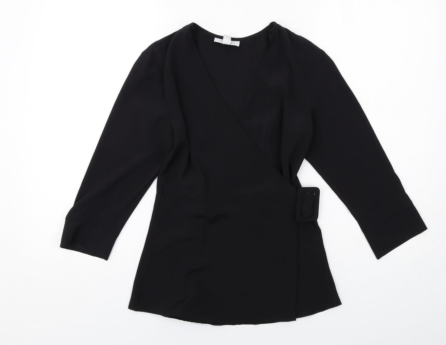 Topshop Womens Black Polyester Basic Blouse Size 6 Round Neck