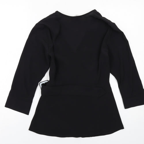 Topshop Womens Black Polyester Basic Blouse Size 6 Round Neck