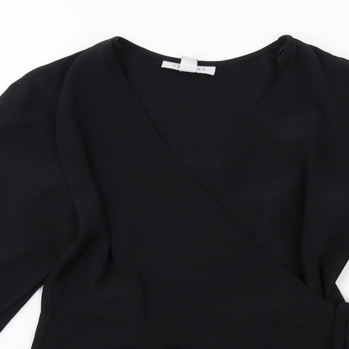 Topshop Womens Black Polyester Basic Blouse Size 6 Round Neck