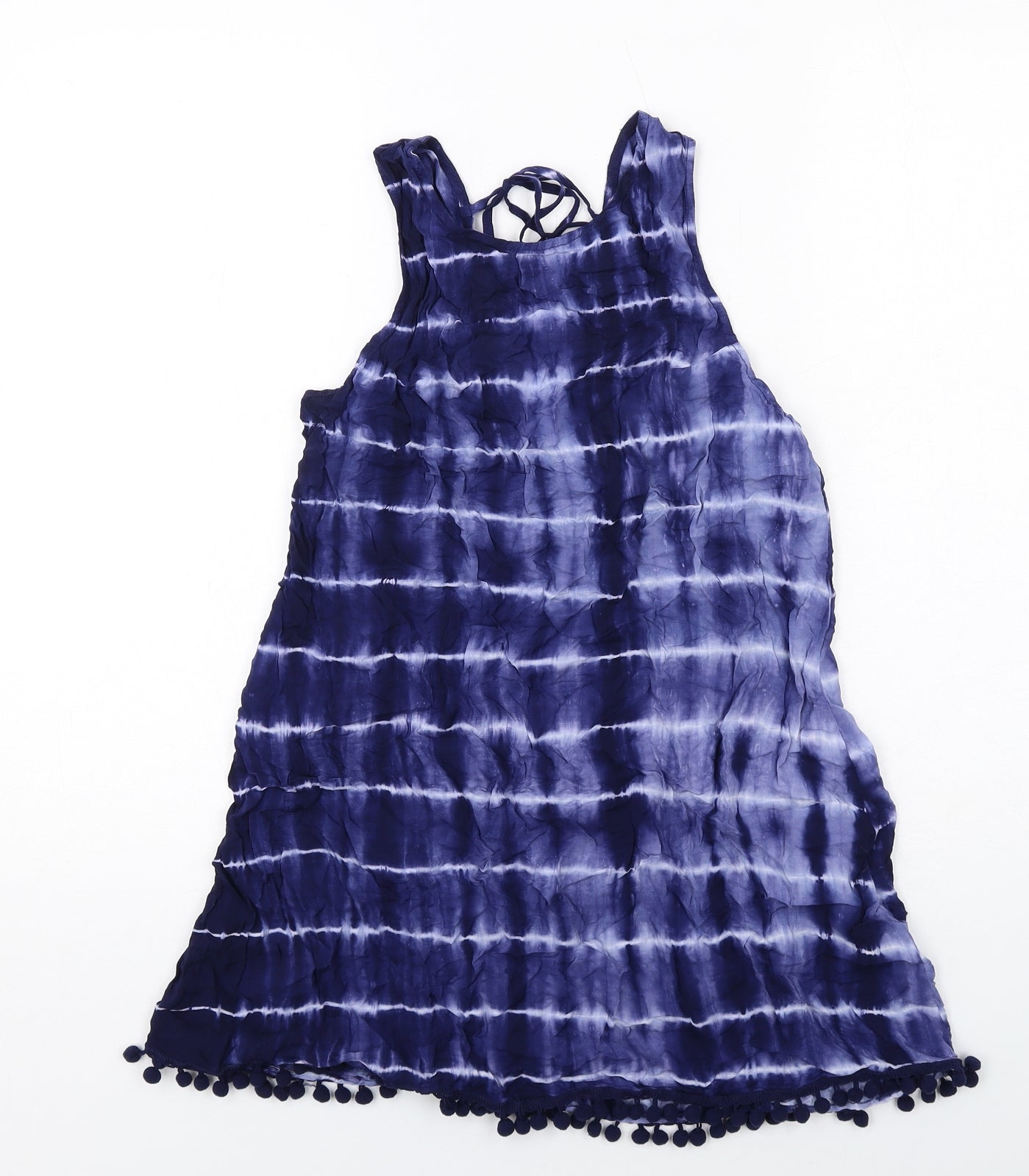 Glamorous Womens Blue Tie Dye Viscose Tank Dress Size XS Round Neck Pullover
