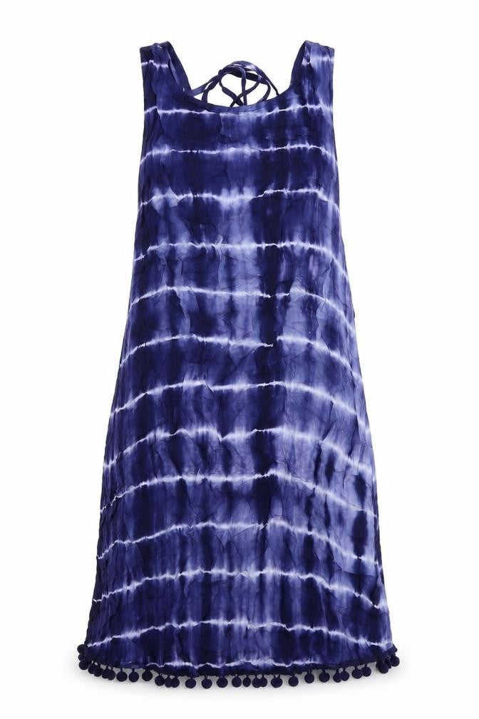 Glamorous Womens Blue Tie Dye Viscose Tank Dress Size XS Round Neck Pullover