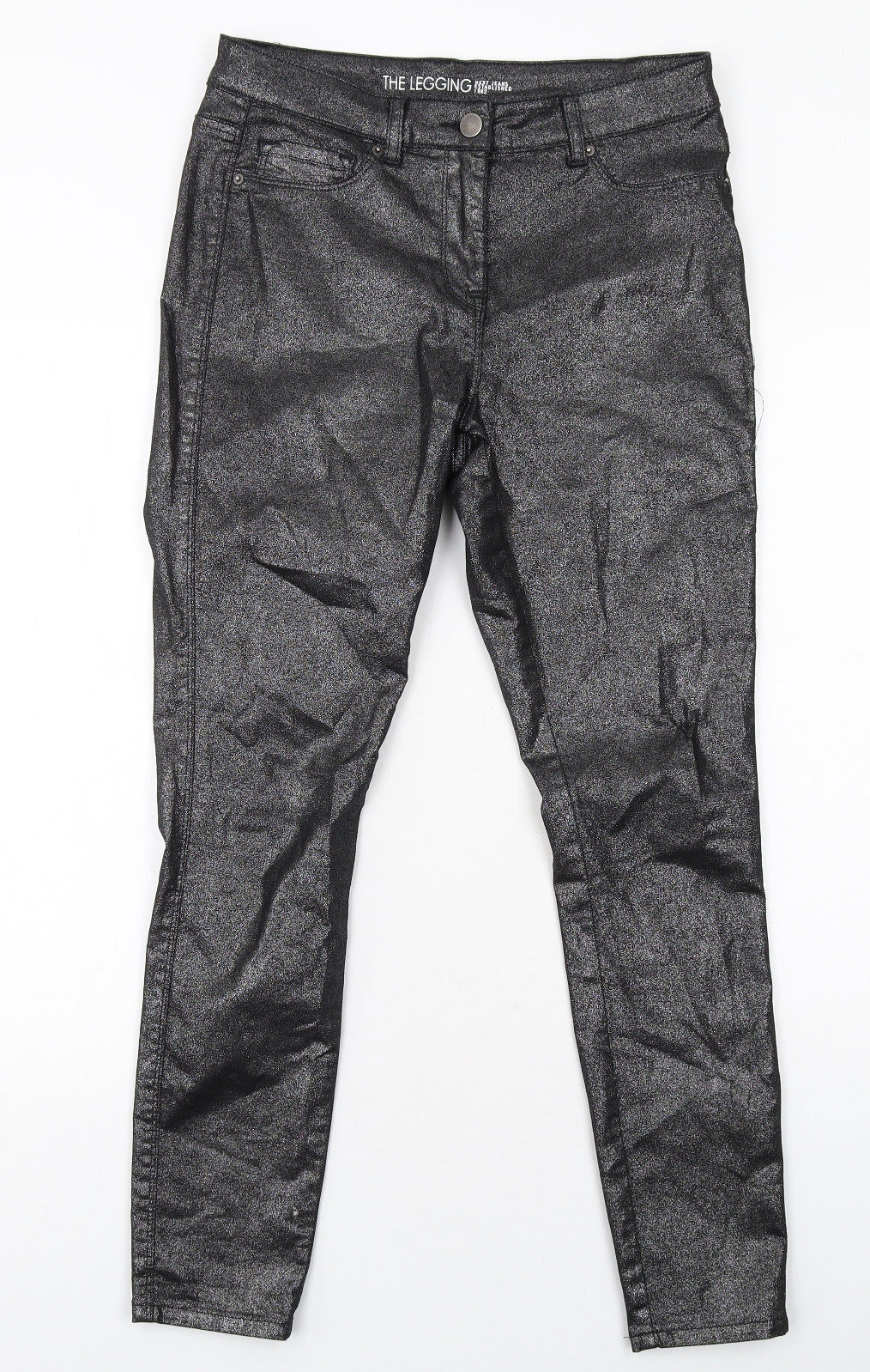 NEXT Womens Black Cotton Skinny Jeans Size 12 Regular Zip - Coated