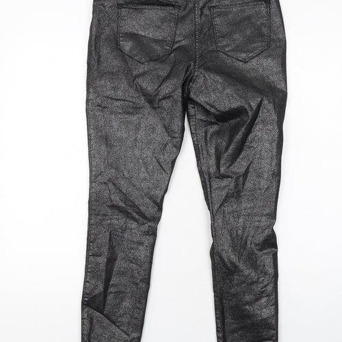 NEXT Womens Black Cotton Skinny Jeans Size 12 Regular Zip - Coated