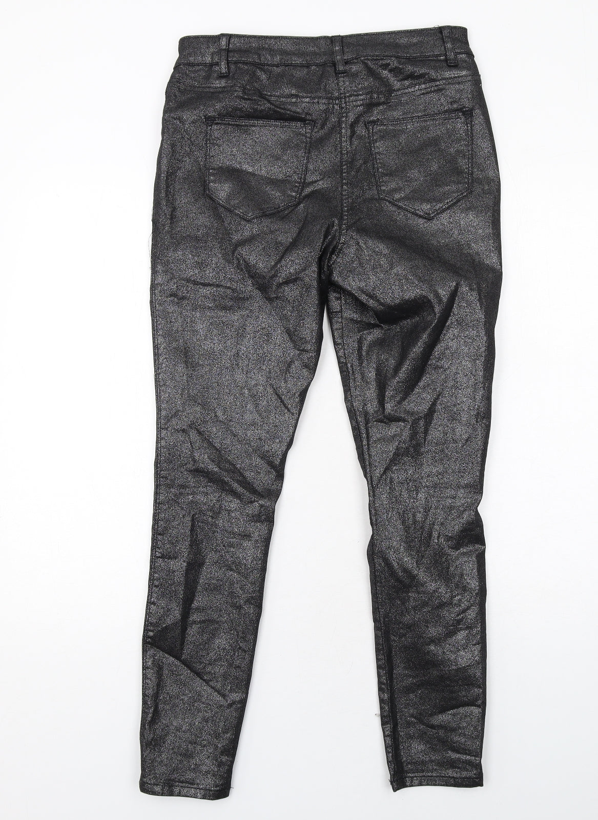 NEXT Womens Black Cotton Skinny Jeans Size 12 Regular Zip - Coated
