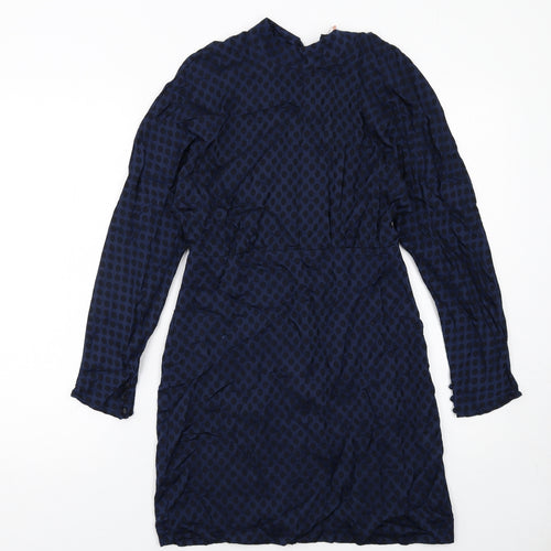 Zara Womens Blue Polka Dot Polyester A-Line Size XS Round Neck Zip