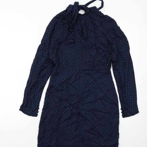 Zara Womens Blue Polka Dot Polyester A-Line Size XS Round Neck Zip
