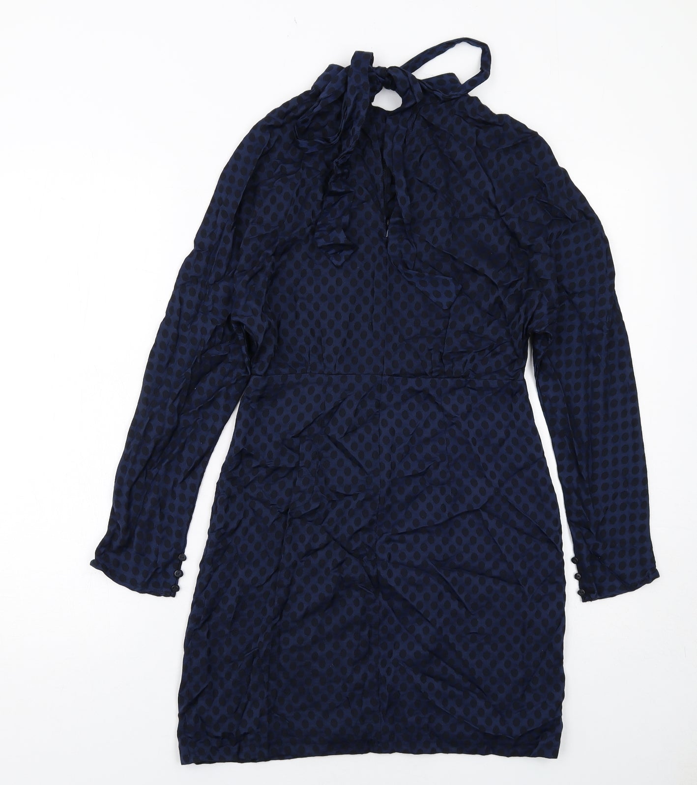 Zara Womens Blue Polka Dot Polyester A-Line Size XS Round Neck Zip