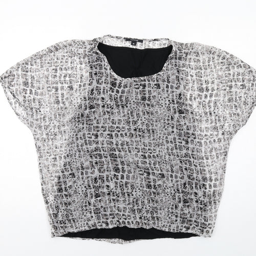 Comma Womens Black Geometric Polyester Basic Blouse Size 12 Round Neck