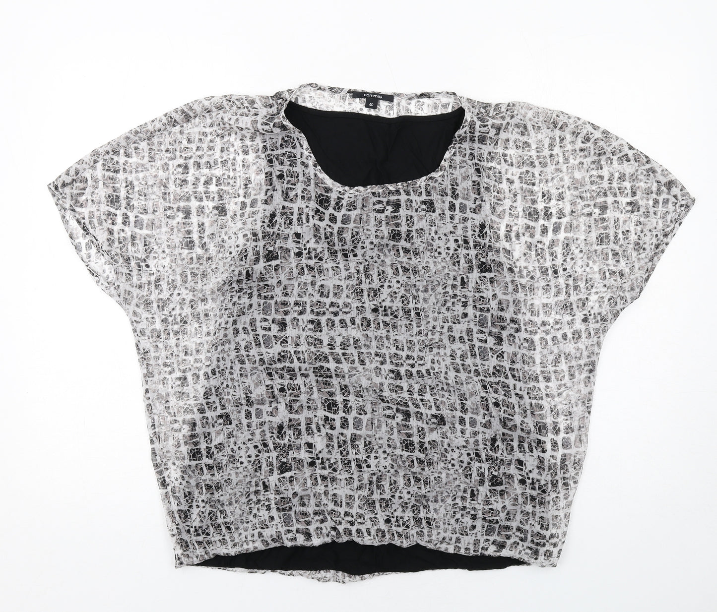 Comma Womens Black Geometric Polyester Basic Blouse Size 12 Round Neck