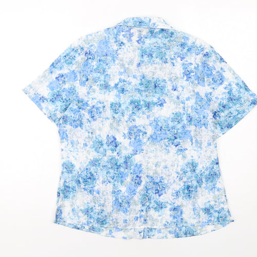 EWM Womens Blue Geometric Polyester Basic Button-Up Size 10 Collared