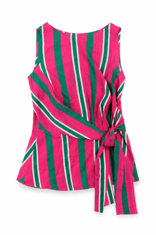 Front view of Closet women’s multicoloured striped polyester basic tank, size UK 8, round neck