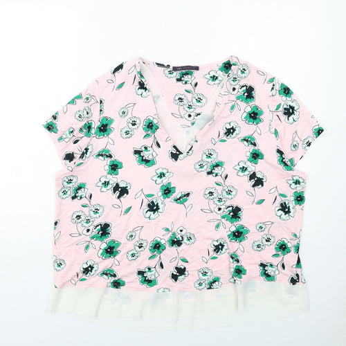 Marks and Spencer Womens Pink Floral Viscose Basic Blouse Size 20 V-Neck
